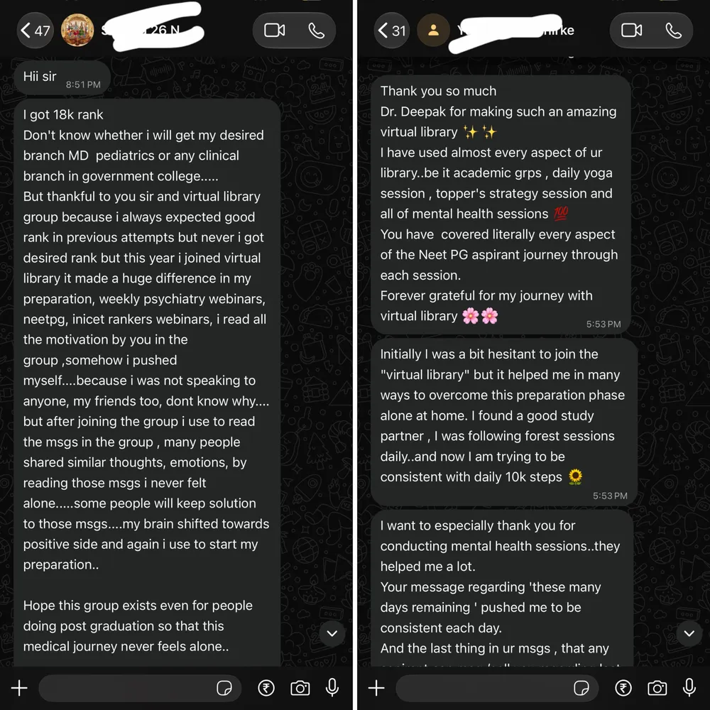 Messages from Virtual Library members about how the community helped their preparation