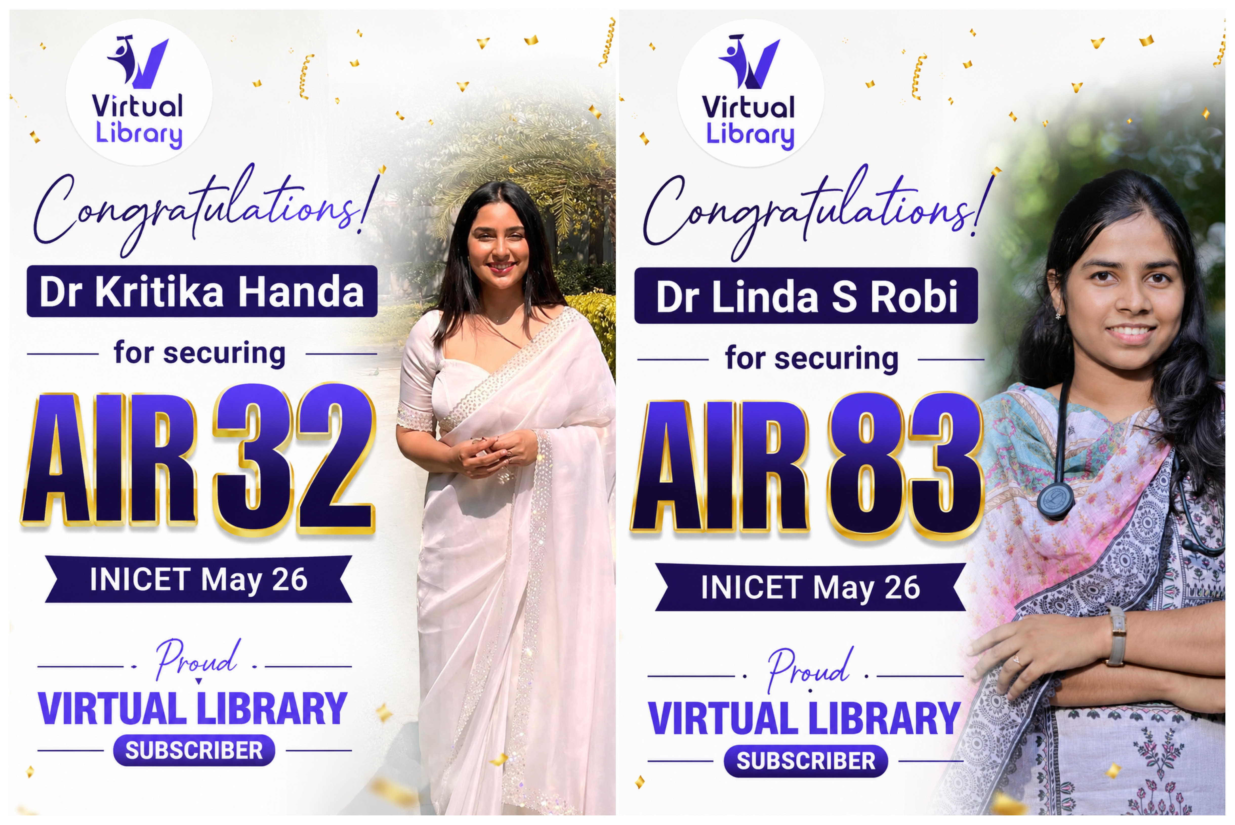 Virtual Library subscribers Dr Kritika Handa AIR 32 and Dr Linda S Robi AIR 83